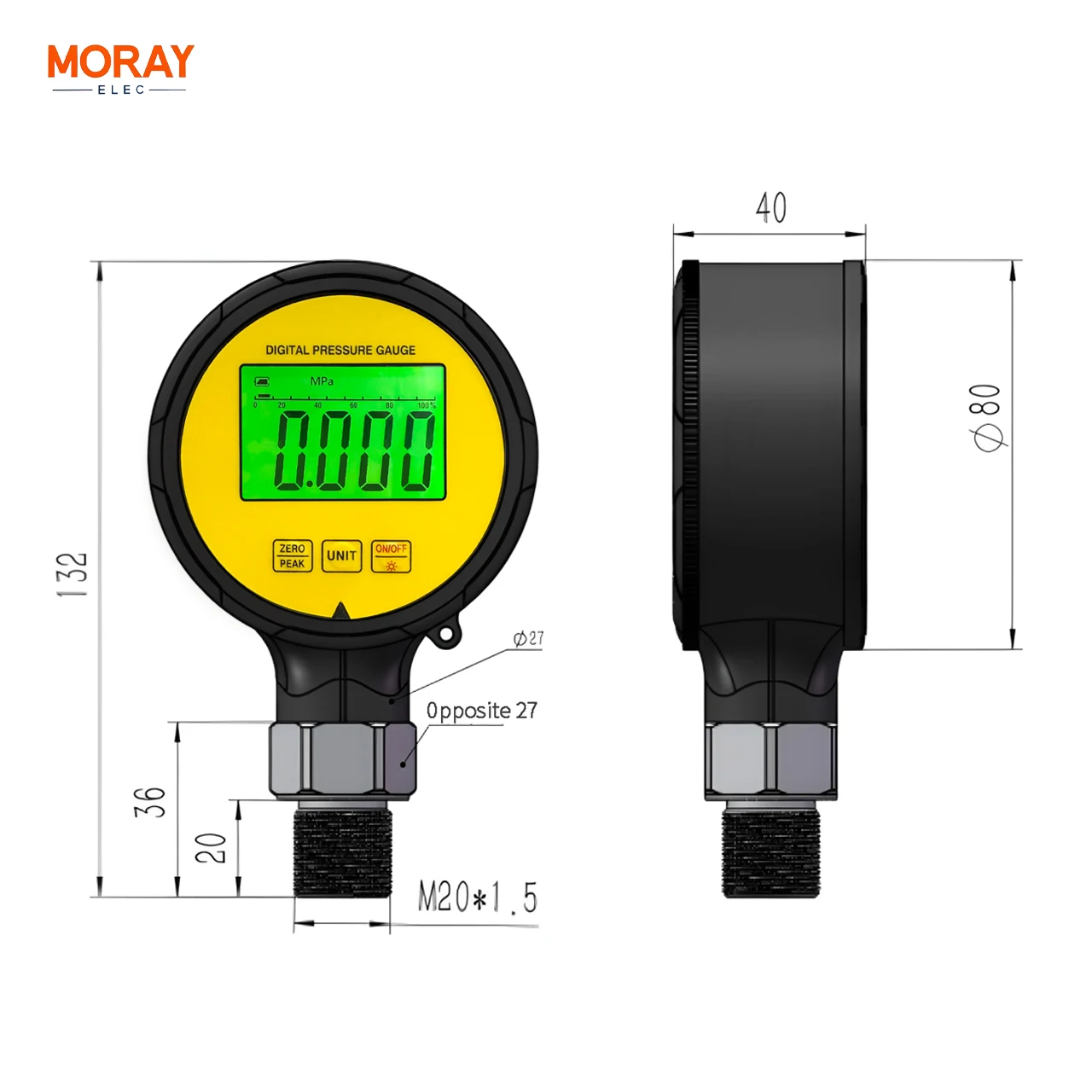 Moray ME260P 4-20Ma IP65 バッテリー駆動低消費量 LCD テスト機器デジタル圧力計