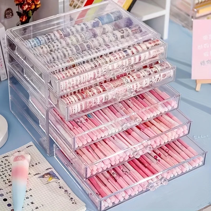 3/5層アクリル引き出しクリアオフィスオーガナイザーデスク用引き出し、鉛筆ホルダー大型デスクアクセサリー家庭用ディスプレイキャディ