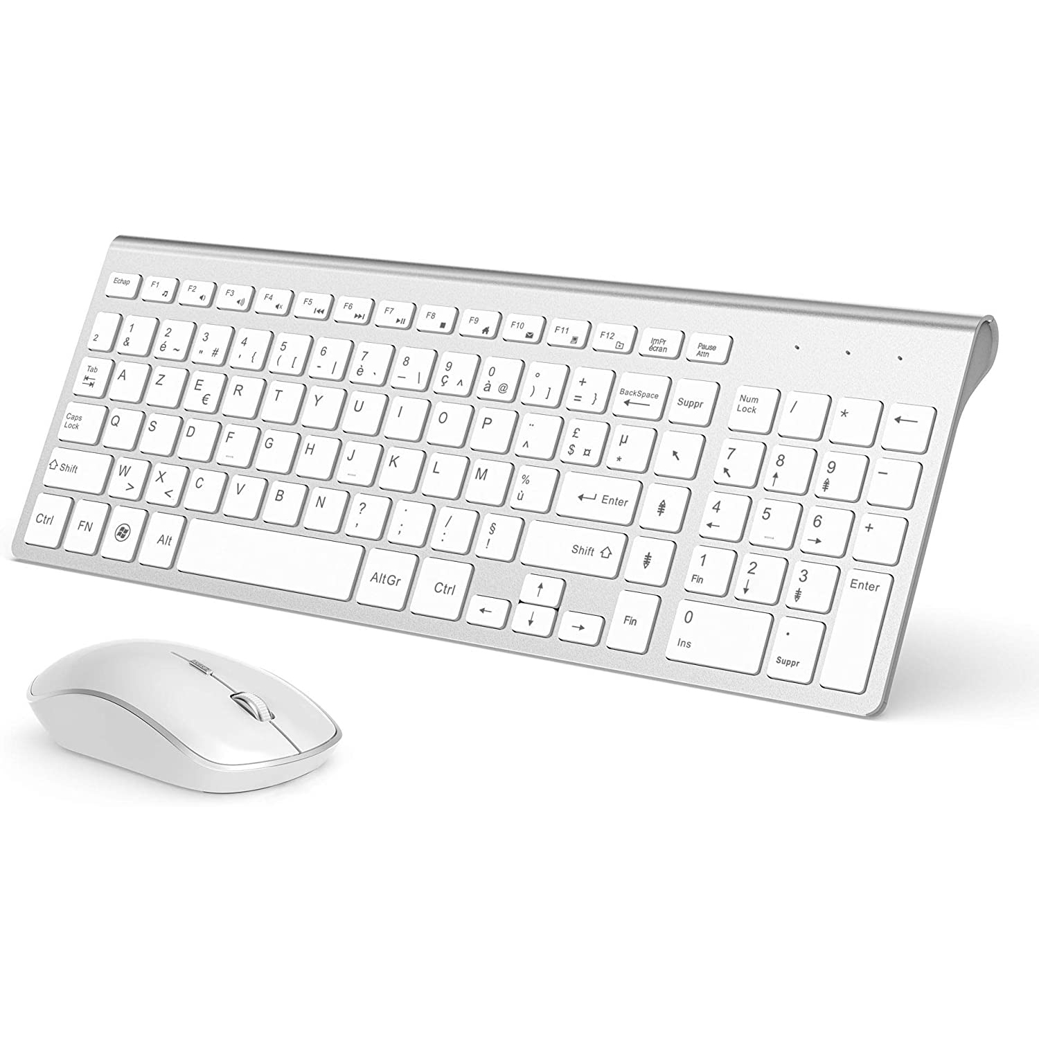 ワイヤレスマウスキーボード、2.4Ghz超薄型コンパクトデザイン、2400 DPI人間工学に基づいた。 (AZERTY フランス語レイアウト)。PC、スマート TV、コンピューター。