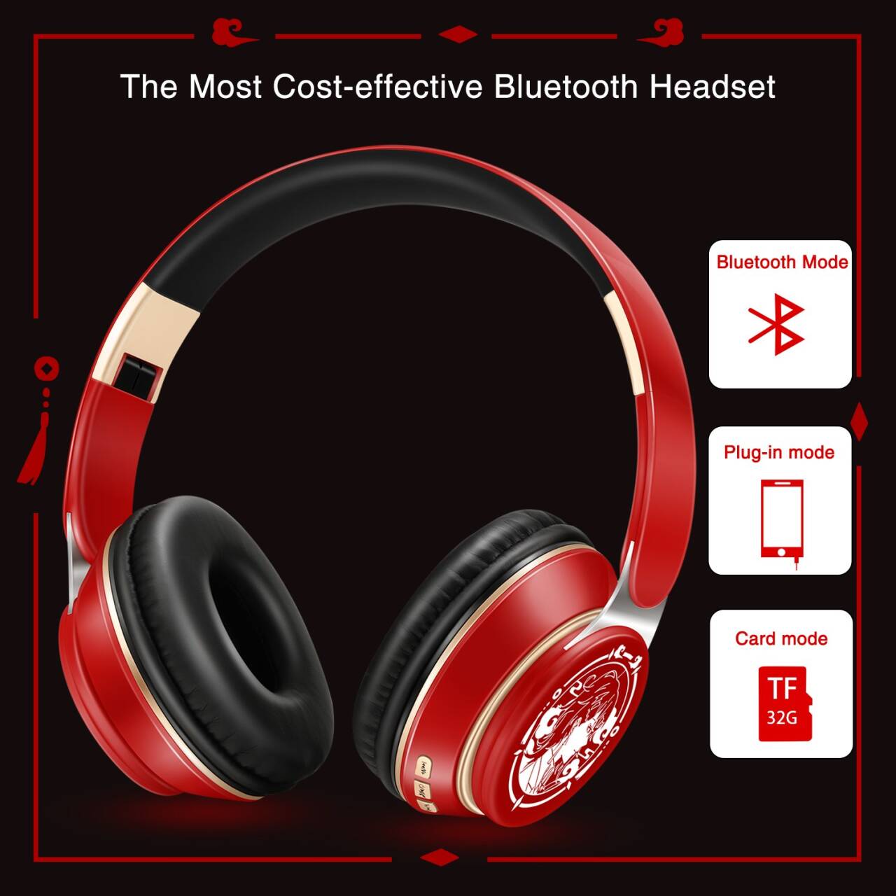 新しい人気の Bluetooth ヘッドフォンステレオヘッドセットワイヤレスオリジナルイヤホンコスプレゲーム MP3 FM