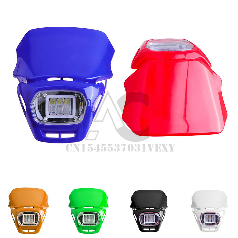 ユニバーサルオートバイ LED ヘッドライトフェアリングモトクロスエンデューロヘッドライトヘッドライト MX SX EXC XCF SXF KLX WR DRZ Kawasaki