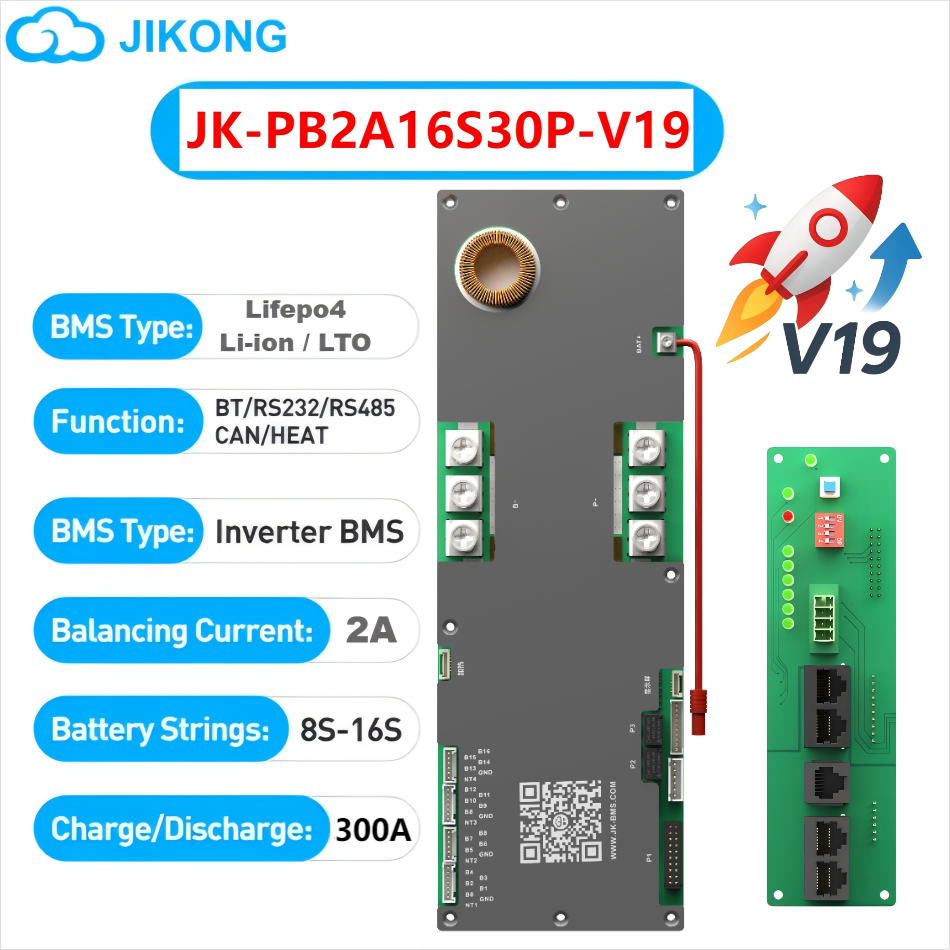 Jikong インバーター BMS V19 JK-PB2A16S30P 300A アクティブバランス 2A LiFePo4 リチウムイオン LTO バッテリー 16S 48V BMS 家庭用エネルギー貯蔵 JK BMS