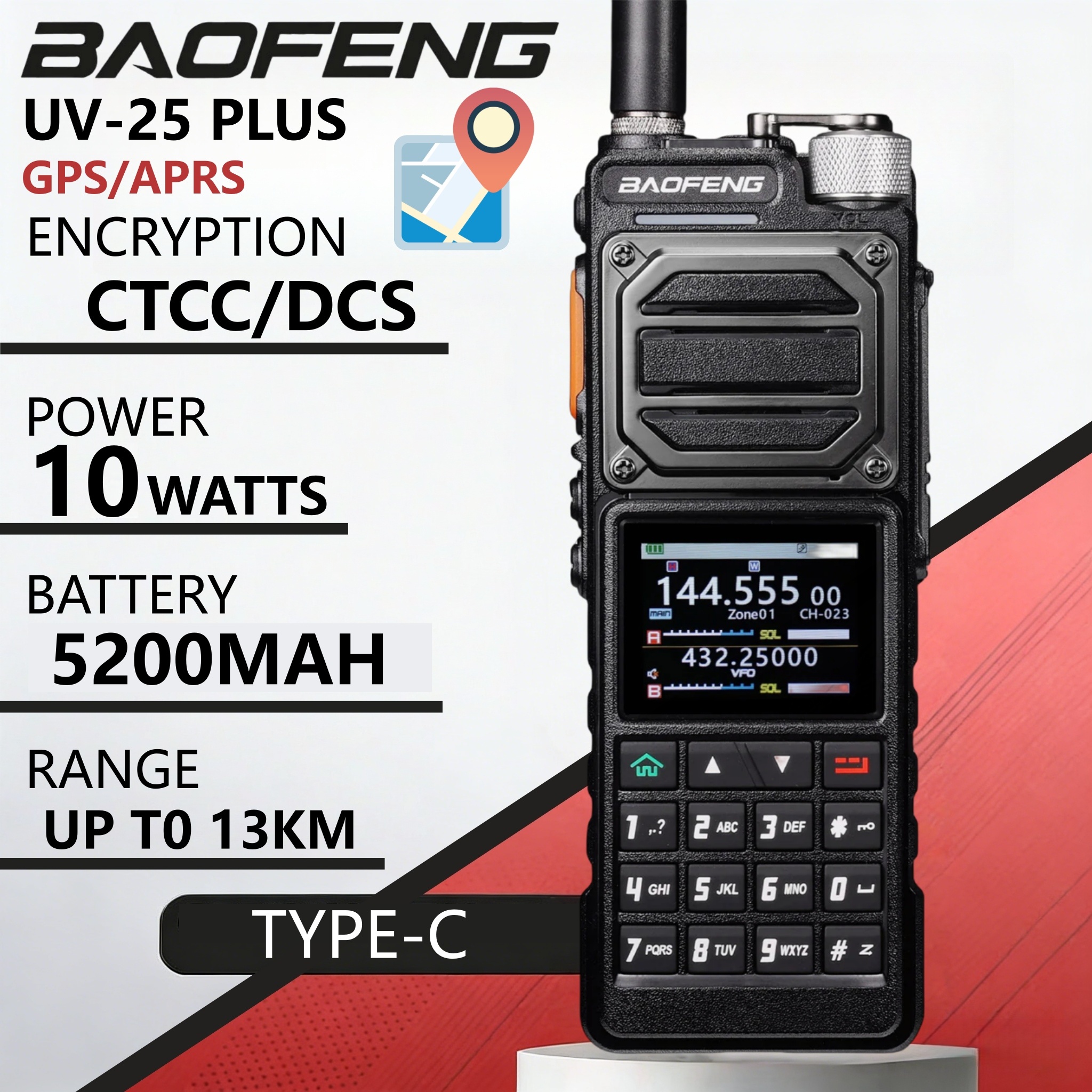 Baofeng Uv-25Plus Gps トランシーバー 12 ワットマルチバンド 5800Mah ワイヤレスコピー周波数 Noaa 長距離ハム双方向ラジオ