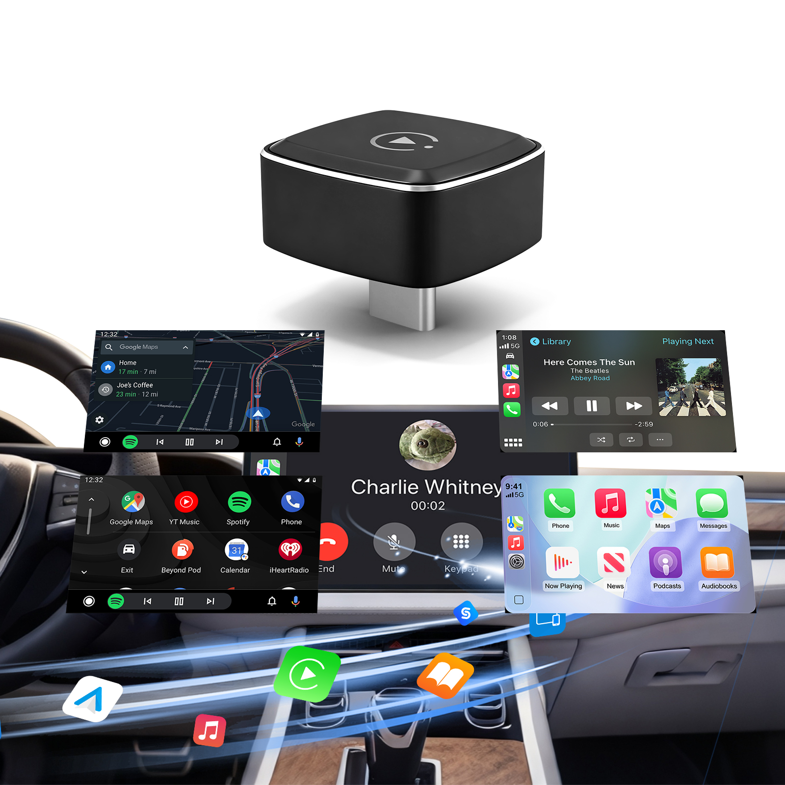 2in1 ワイヤレス CarPlay Android Auto アダプター、工場出荷時の Type-c 有線車用、スマート ドングル、ほぼすべての種類の車と互換性あり