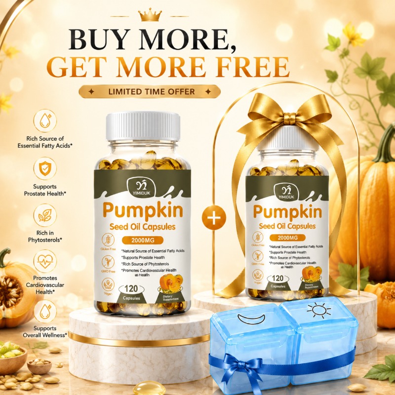 純粋なパンプキンシードオイルサプリメント、ゼラチン、植物性グリセリン配合、添加物なし、前立腺機能をサポート