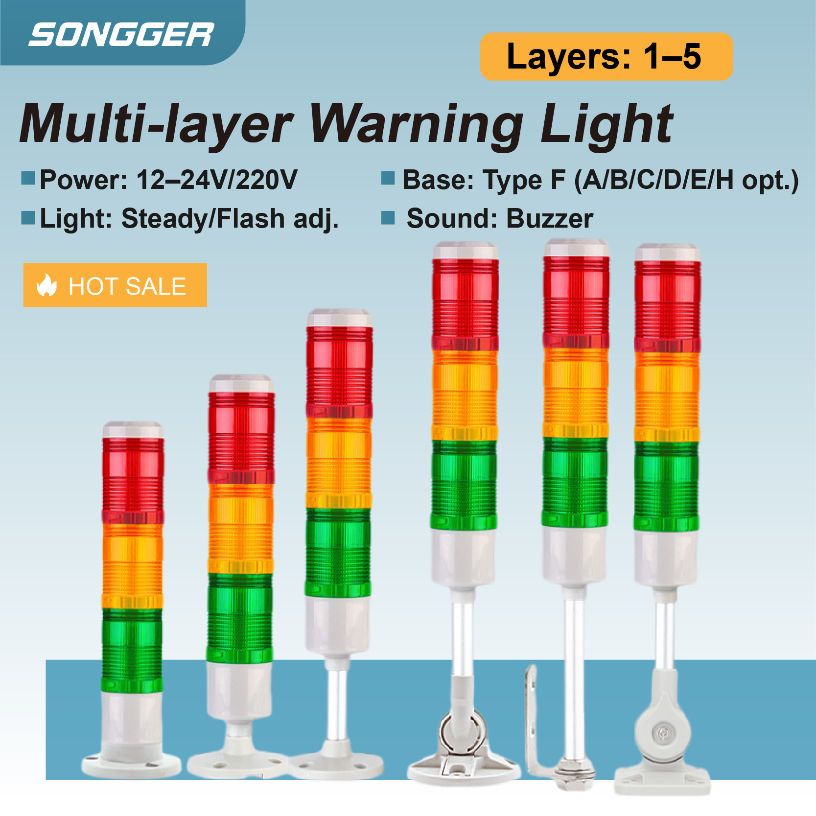 LED タワーシグナルライト 積み重ね可能 1 5 レベル産業用スタックライト ブザー付き 12V 24V 220V マルチカラー点滅連続
