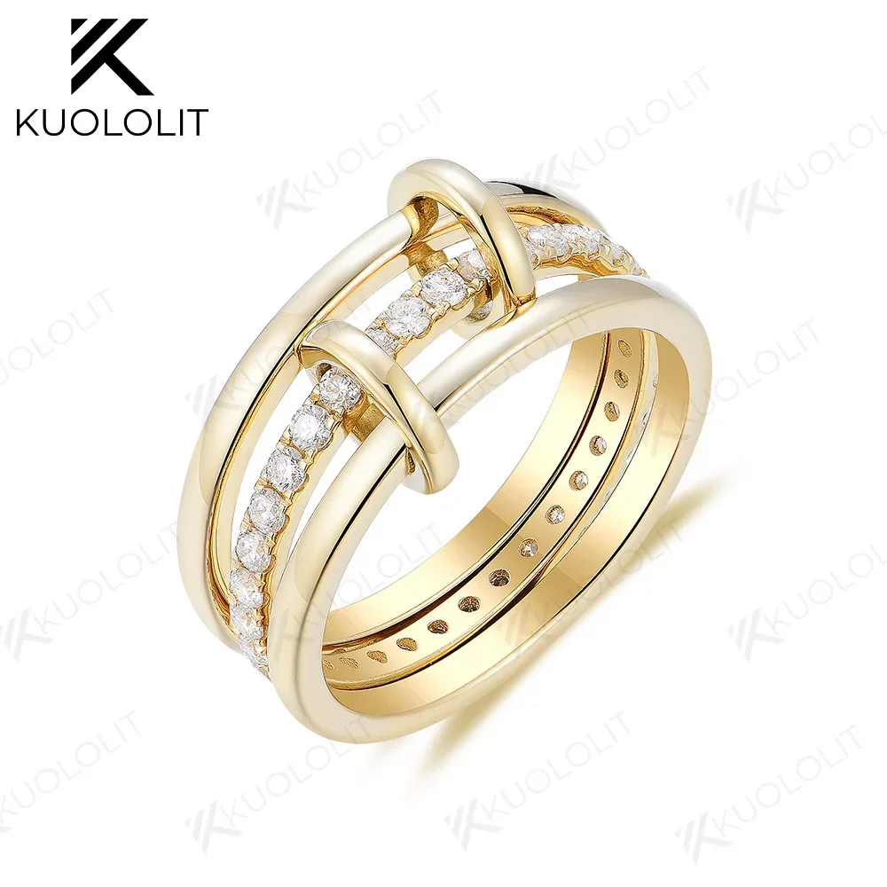 Kuololit ラボ グロウン ダイヤモンド リング レディース メンズ ソリッド 18K 14K 10K ゴールド コネクト 3 リング 結婚指輪 記念日 婚約用