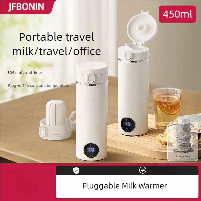 JFBONIN ポータブルヒンジ付き蓋電気湯沸かしポット家庭用ミルク温度調整ポット急速加熱ステンレス鋼ティーメーカー