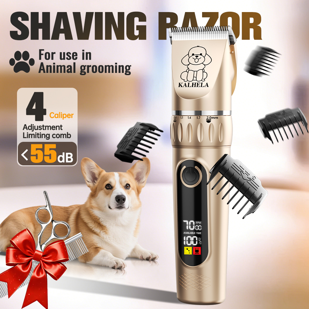 プロ仕様のペットグルーミングセット |充電式ペットの犬と猫の電気バリカンセット、ハサミと爪トリマー、静かな充電式ペットヘアトリミングセットを含む | LED付き愛犬グルーミングセット