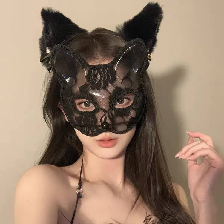 セクシーなレースの猫マスク、女性用、エレガントなフォックスアイマスク、ハロウィンコスプレ、仮面舞踏会パーティーアクセサリー用