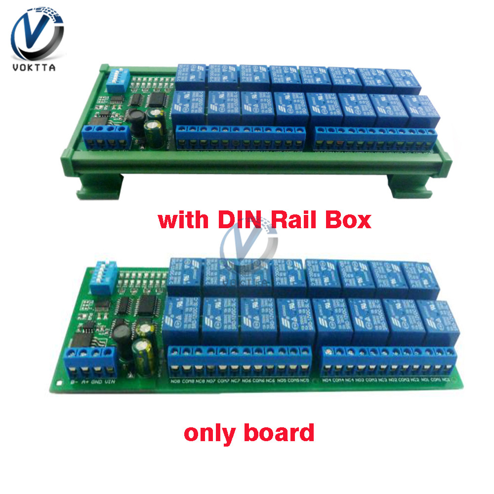DC 12V 16チャンネル RS485リレーモジュール Modbus RTUプロトコル リモートコントロールPLC拡張ボード 回路基板（DINレールボックス付き）