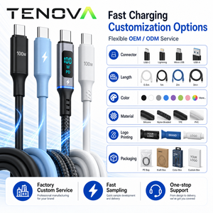 Tenova工場製の高品質Type-C急速充電ケーブル - 240W PD、各種コネクタ、カラー・素材のカスタマイズ、OEMサービス
