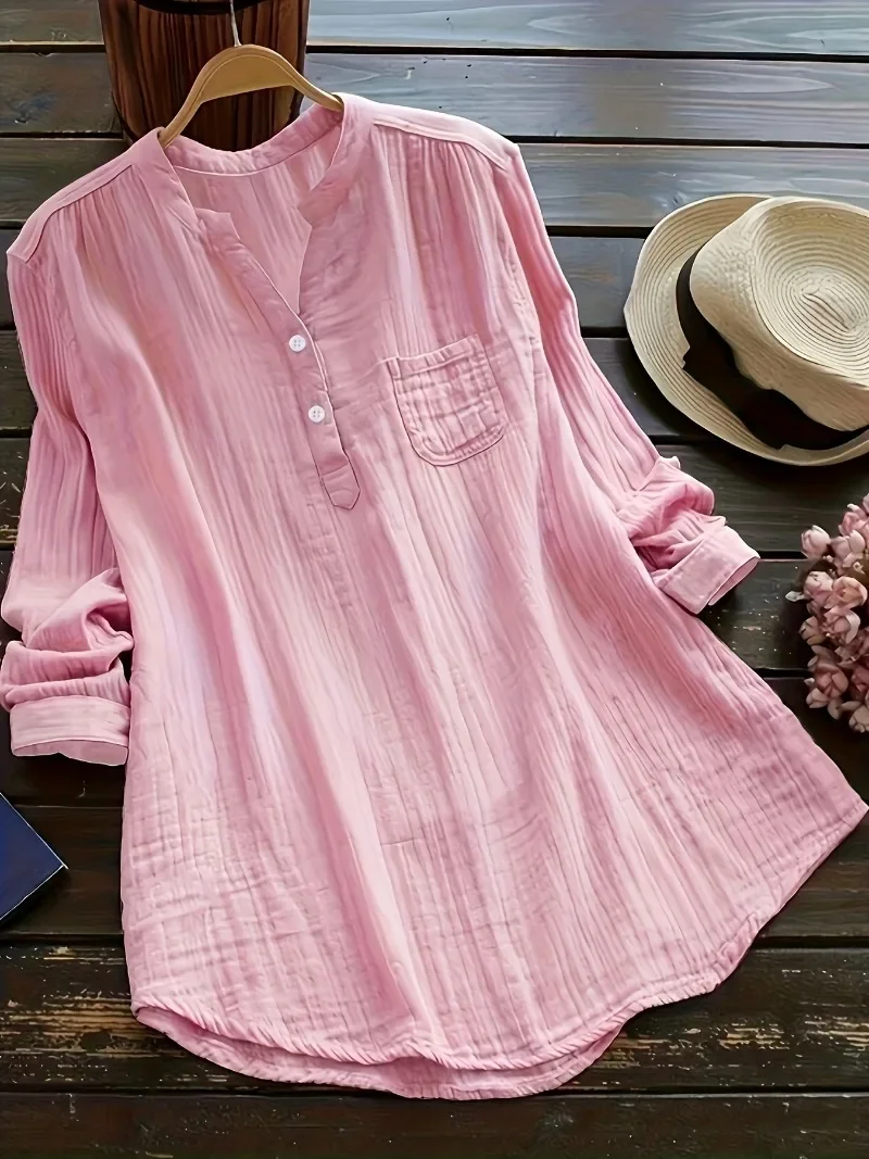 プラスサイズ 1XL-5XL 女性のカジュアルラペルシャツ無地長袖シャツファッションボタンアップシャツ