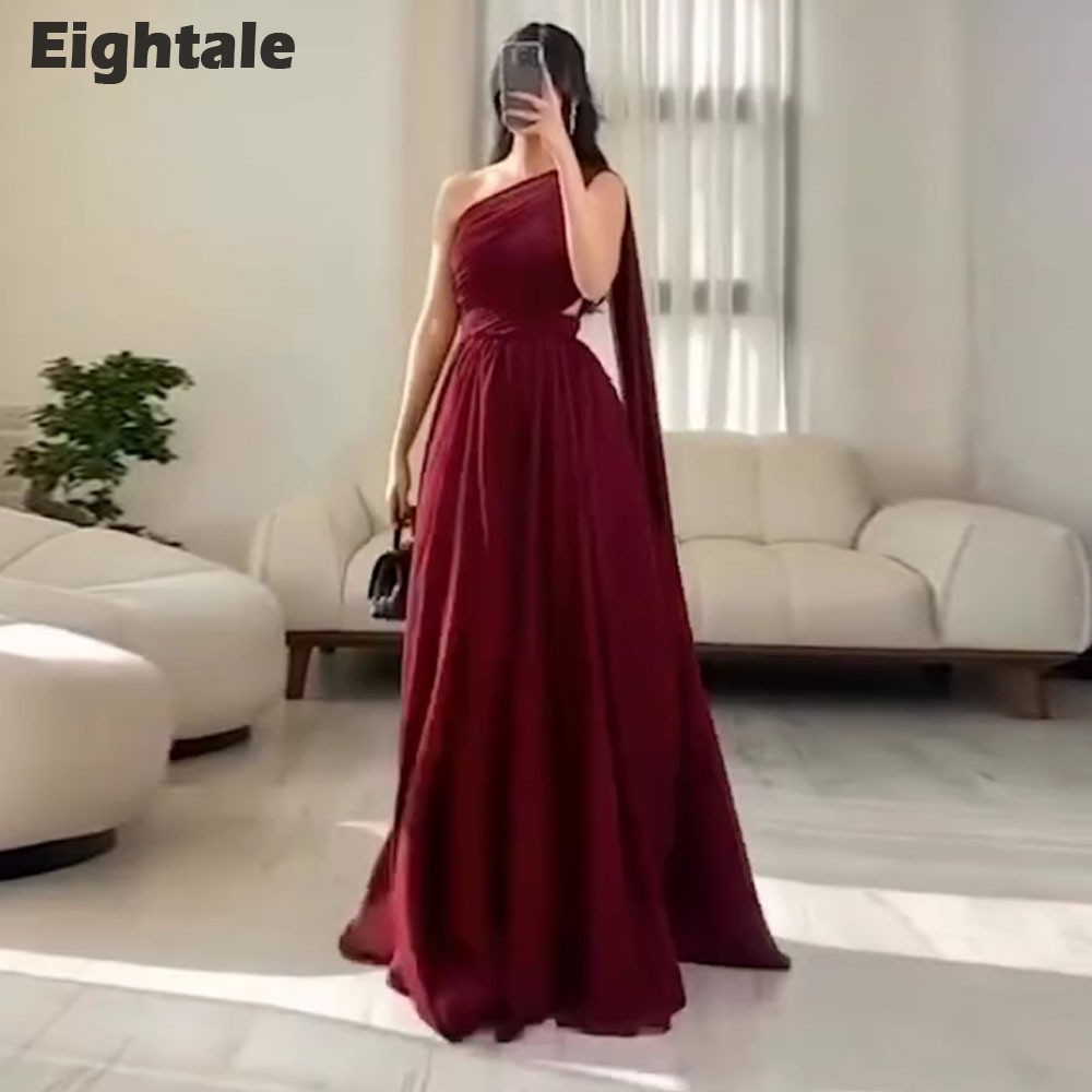 Eightale ダークバーガンディイブニングドレスシフォンワンショルダープリーツカスタマイズされた結婚式のウエディングドレスパーティードレスローブ·ド·ソワレ