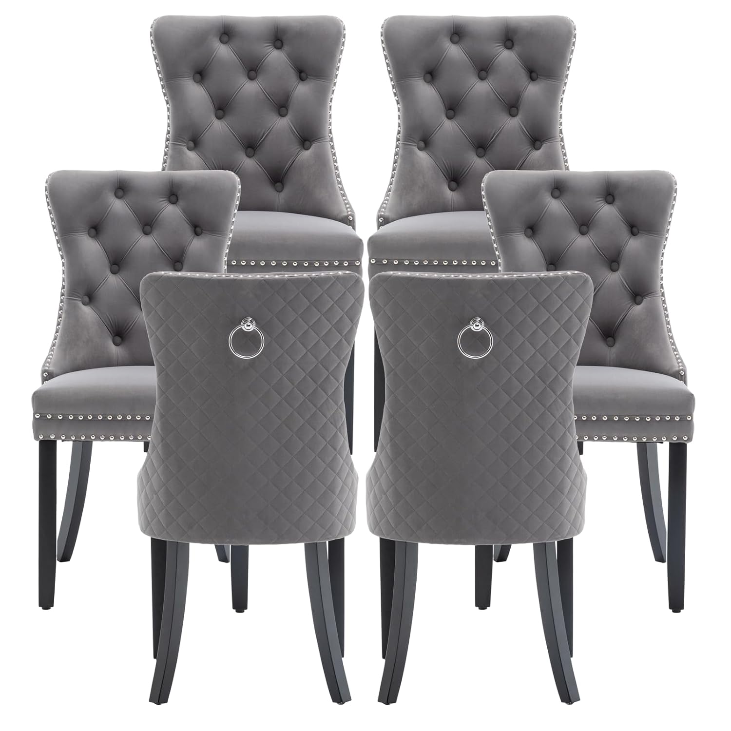 ベルベットダイニングチェア6脚セット、ネイルヘッドトリム付き布張りダイニングルームチェア、Sillas de Comedor Modernas 6、カスタマイズ済み
