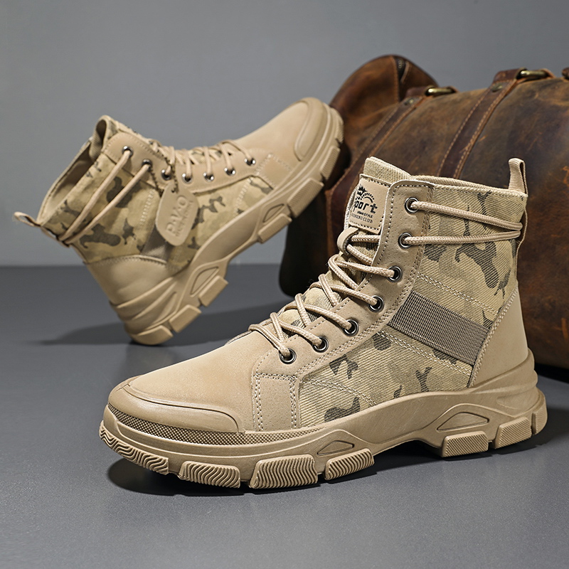 ハイトップワークブーツ、アウトドア耐摩耗性厚底ブーツ、男女兼用の多用途カジュアルショートブーツ、滑り止め身長を伸ばすデザートブーツ