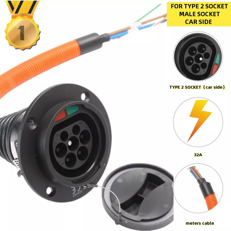 タイプ 2 オスソケット ケーブル付き電気自動車車側充電器 IEC 62196 タイプ 2 ソケット EV 充電器ソケット 32A 0.5 メートル EVSE