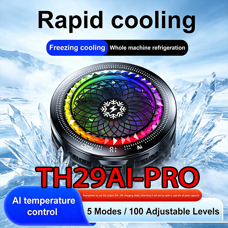 TH29AI-PRO RGB ライト電話クーラーユニバーサルモバイル冷却ファンラジエーターゲームライブストリーミング用高速冷却ヒートシンク