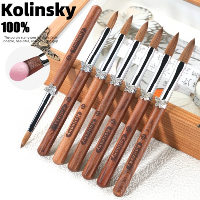 Kolinsky Acrylic Nail Brush Sandalwood Butterfly Handle Crimped UV Gel Carving Pen Brush Liquid Powder DIY Nail Drawing