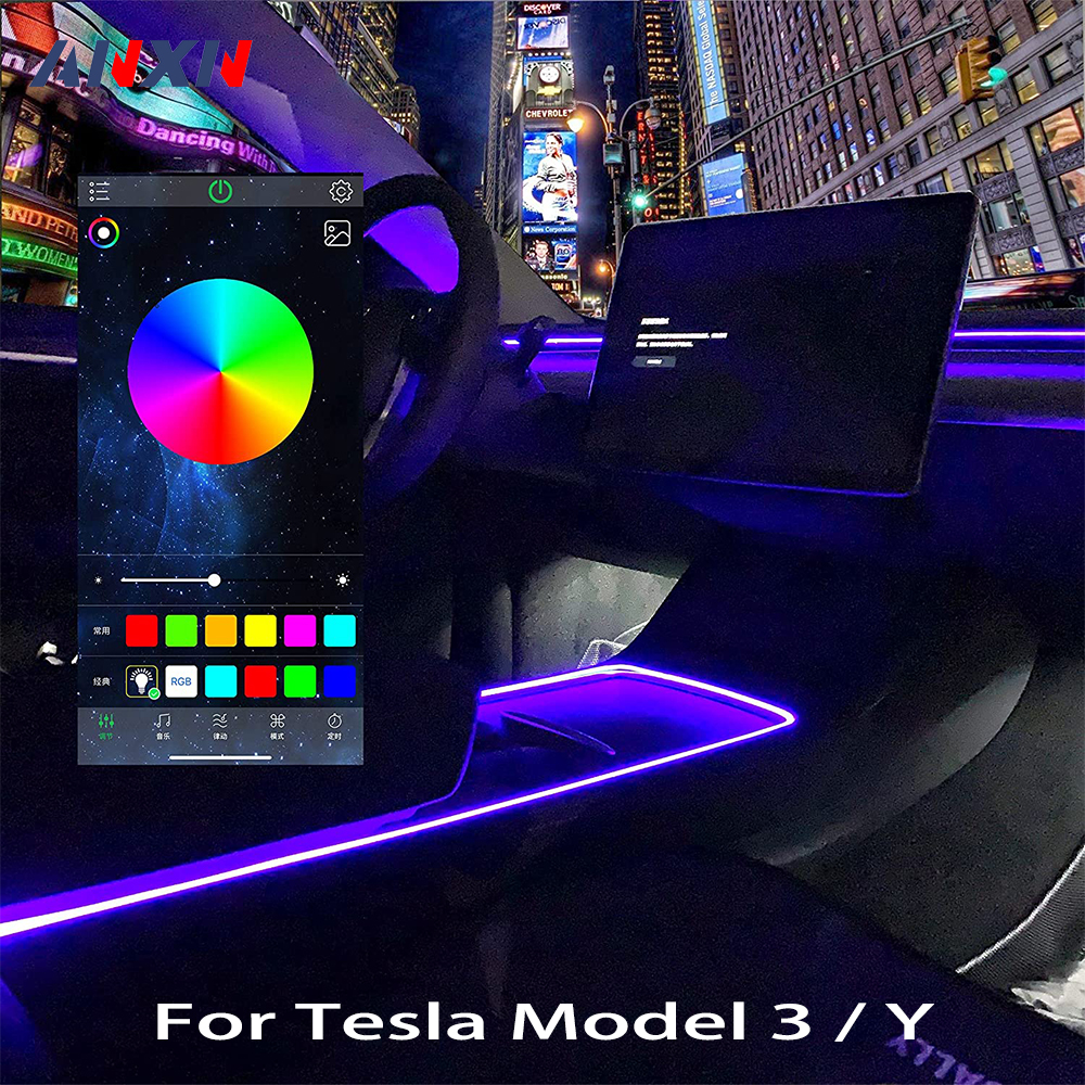 センターコンソールダッシュボードネオンライトチューブ Tesla Model 3 Model Y 2021-2024 RGB インテリア LED ストリップライト アプリコントローラー付き