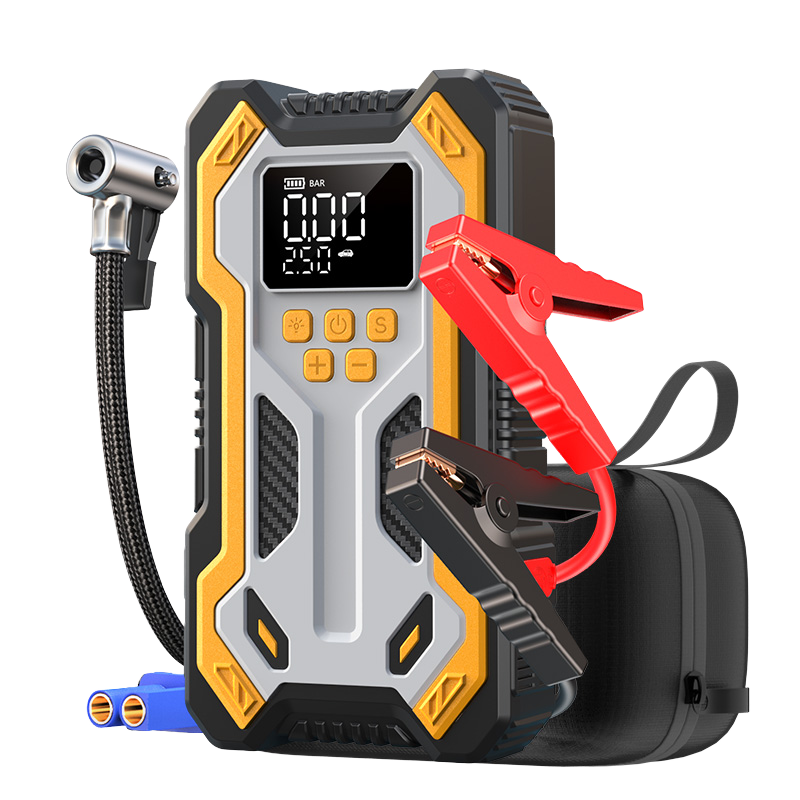 エアコンプレッサー付きジャンプスターター 6000mA ポータブルカー (9.0 ガス/6.5L ディーゼル) 160PSI 自動シャットオフタイヤインフレーター付き