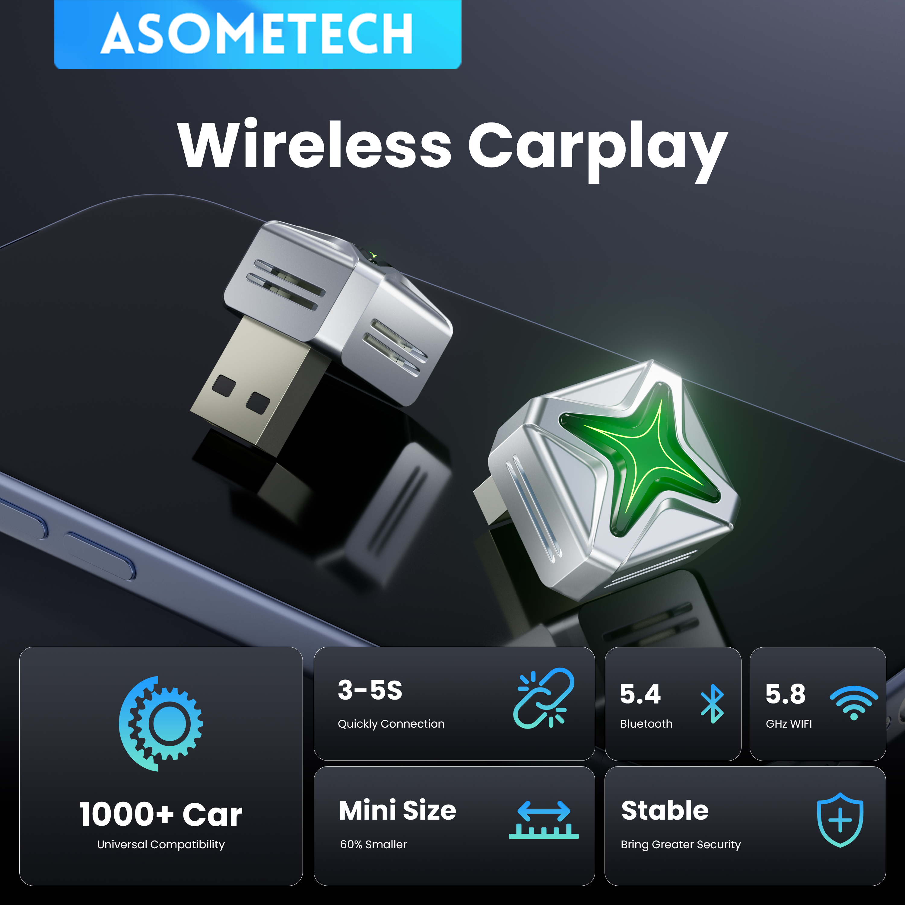 ワイヤレス CarPlay Android Auto USB アダプター高品質カーアクセサリースマートミニボックスプラグプレイ 5GHz WiFi Type-C/USB-A