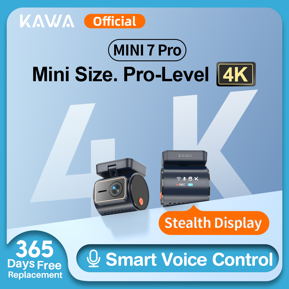 KAWA 4K フロントダッシュカム MINI 7 Pro、APP/音声制御/WIFI6/GPS 付き WiFi カーカメラ、自動ビデオレコーダー、ダッシュカム、HDR、ダッシュカメラ
