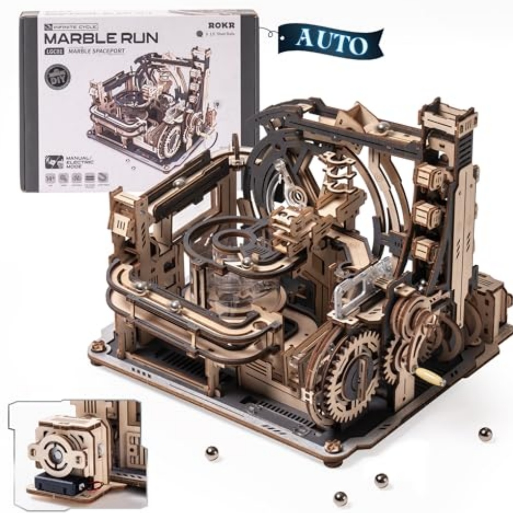 ROKR 電動モデルキット 大理石スペースポート 3D パズル 頭の体操 木製パズル 構築玩具 ギフト 男性/女性/ティーン向け