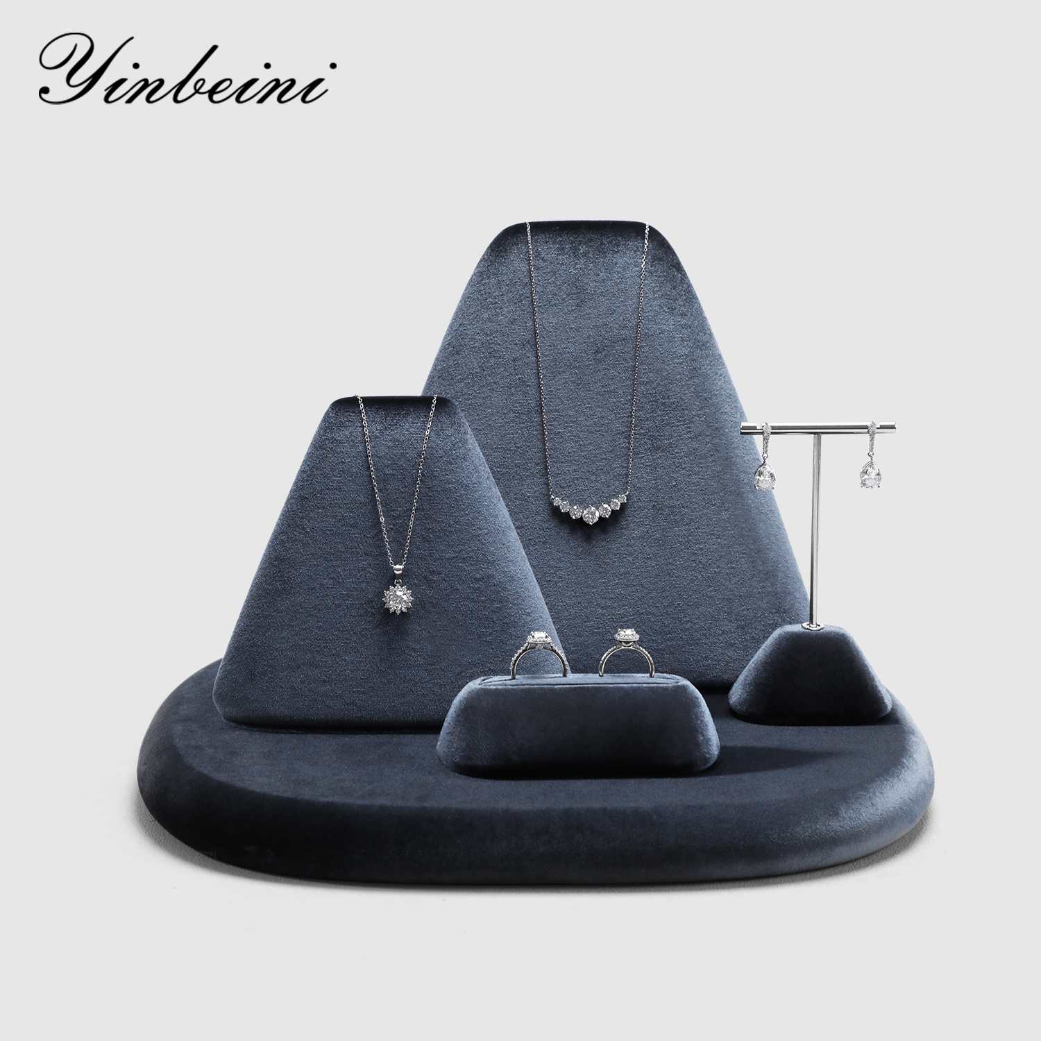 yingbeini ベルベットジュエリーディスプレイスタンドコンボリングイヤリングネックレスバングルジュエリーショーケースオーガナイザー TB042