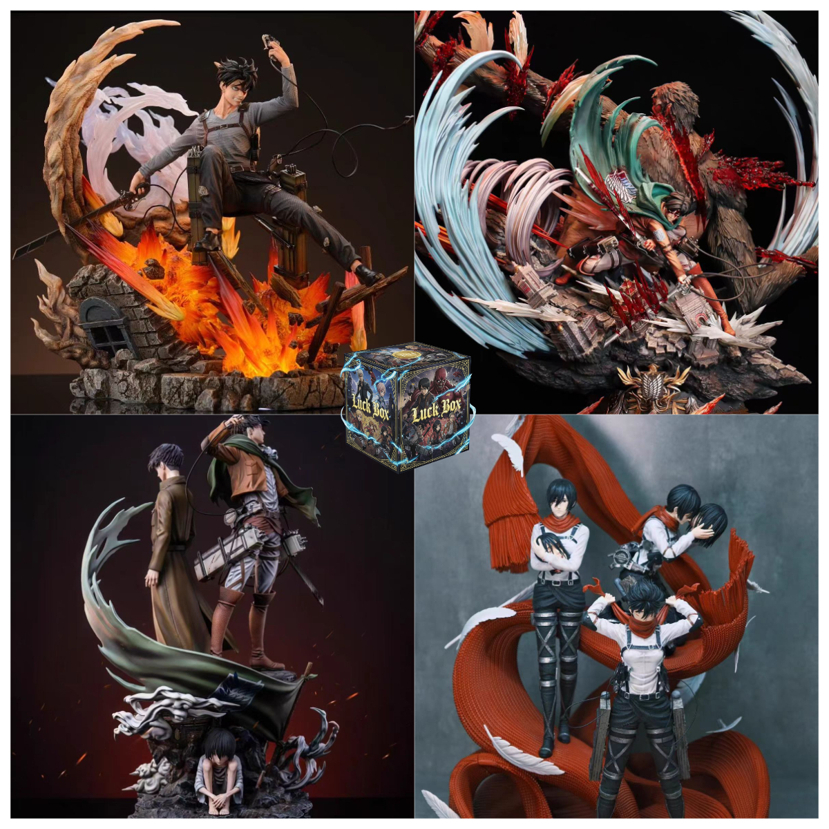 進撃の巨人ブラインドボックスアニメフィギュア PVC モデルエレンミカサリヴァイミステリーグッズ玩具サプライズギフトボックスファンのための