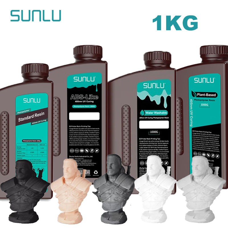 SUNLU 1KG 標準/ABS 様/植物ベース/水洗い樹脂 1000G/ボトル 405nm フォトポリマー樹脂 ほとんどの SLA/DLP/LCD 3D プリンタ用