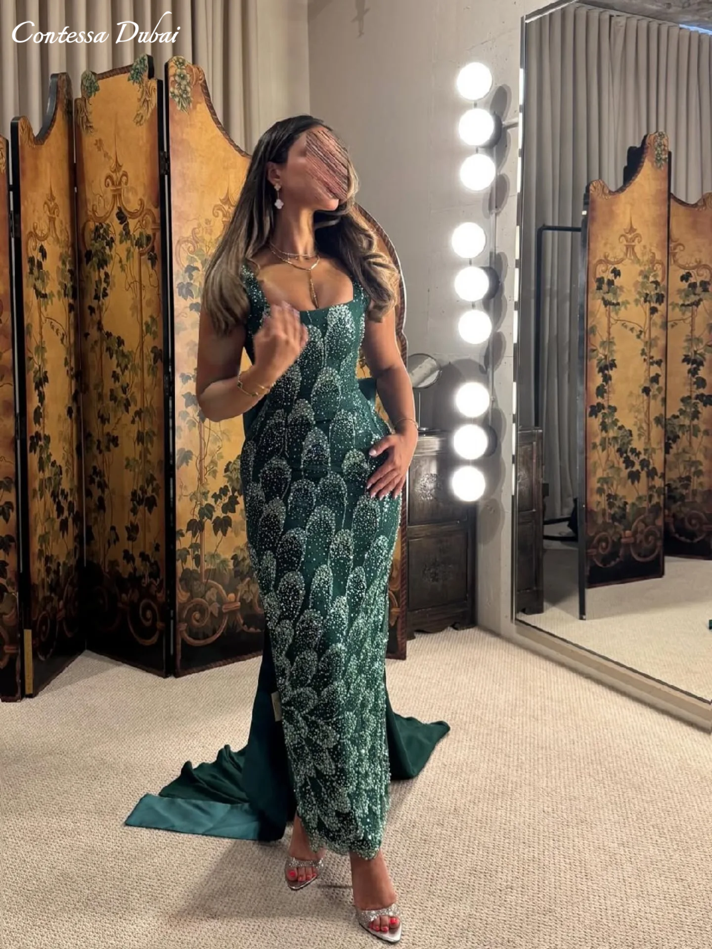 コンテッサドバイカスタマイズマーメイドプロムドレス光沢のあるスパンコールスクエアカラー Vestidos de noche 足首までの長さのフォーマルイブニング 2025