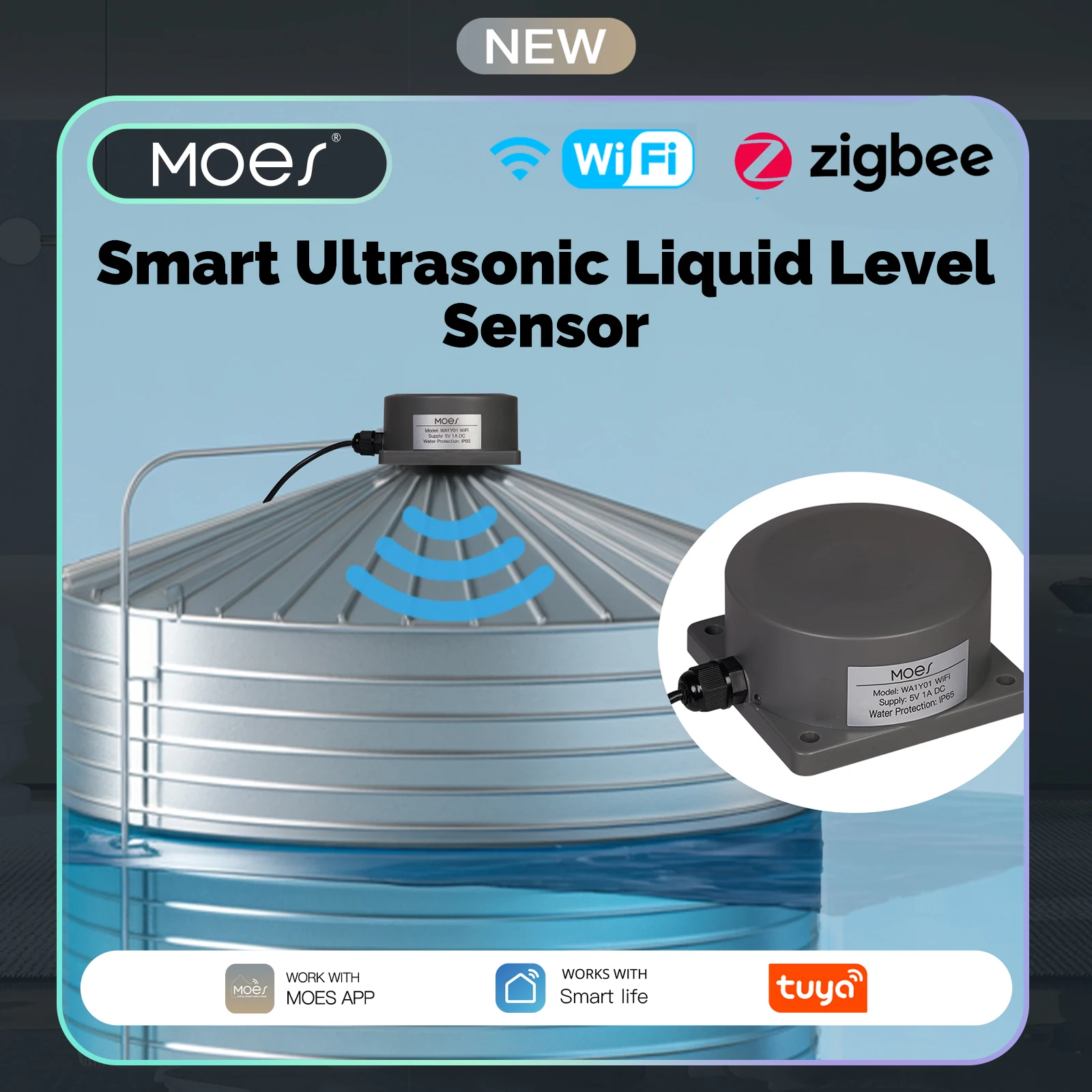 MOES スマート水位検出器超音波タンクモニター WiFi/ZigBee Tuya APP リアルタイムアラート給水タンク用リモコン