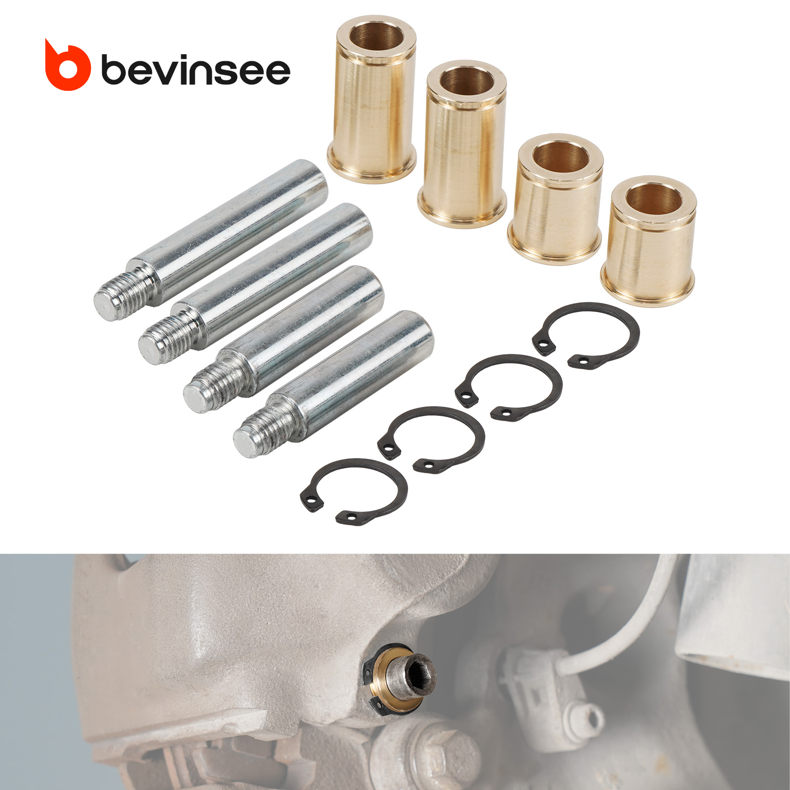 BEVINSEE フロントブレーキキャリパーガイドブッシュキットソリッドブラス BMW E90 E92 335i M3 E60 E61 535i E63 E64 E89 Z4 E84 X1用