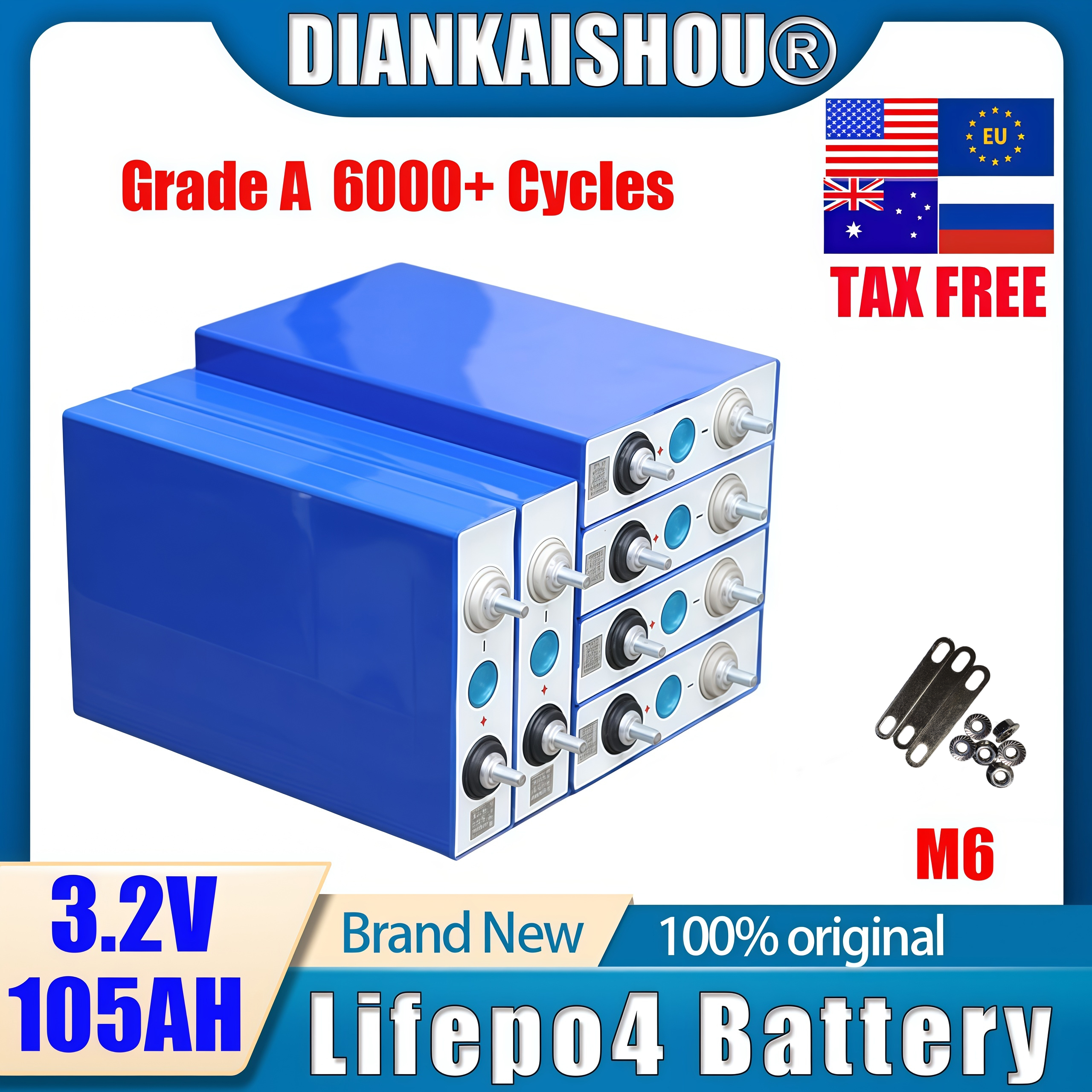 Lifepo4 バッテリー 105AH 100Ah 3.2V 充電式リチウムイオンリン酸塩 - DIY 12V 24V 48V 太陽電池キャンプ電動フォークリフト用