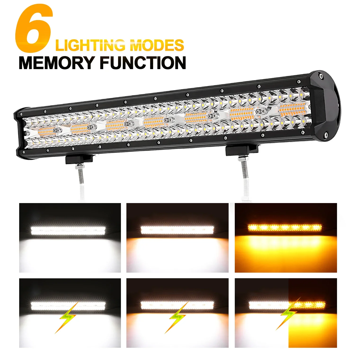 AUXBEAM 12 インチ / 20 インチ LED ワークライトバー 6 モードアンバーホワイト LED ライトポッドメモリ機能オフロードトラックフォグドライビングライト