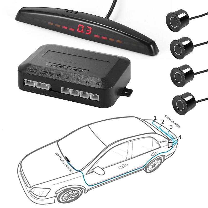 12V 車パークトロニック距離制御キット 22 ミリメートルパーキングセンサーモニターシステムレーダー探知機 LED ディスプレイオートアクセサリー
