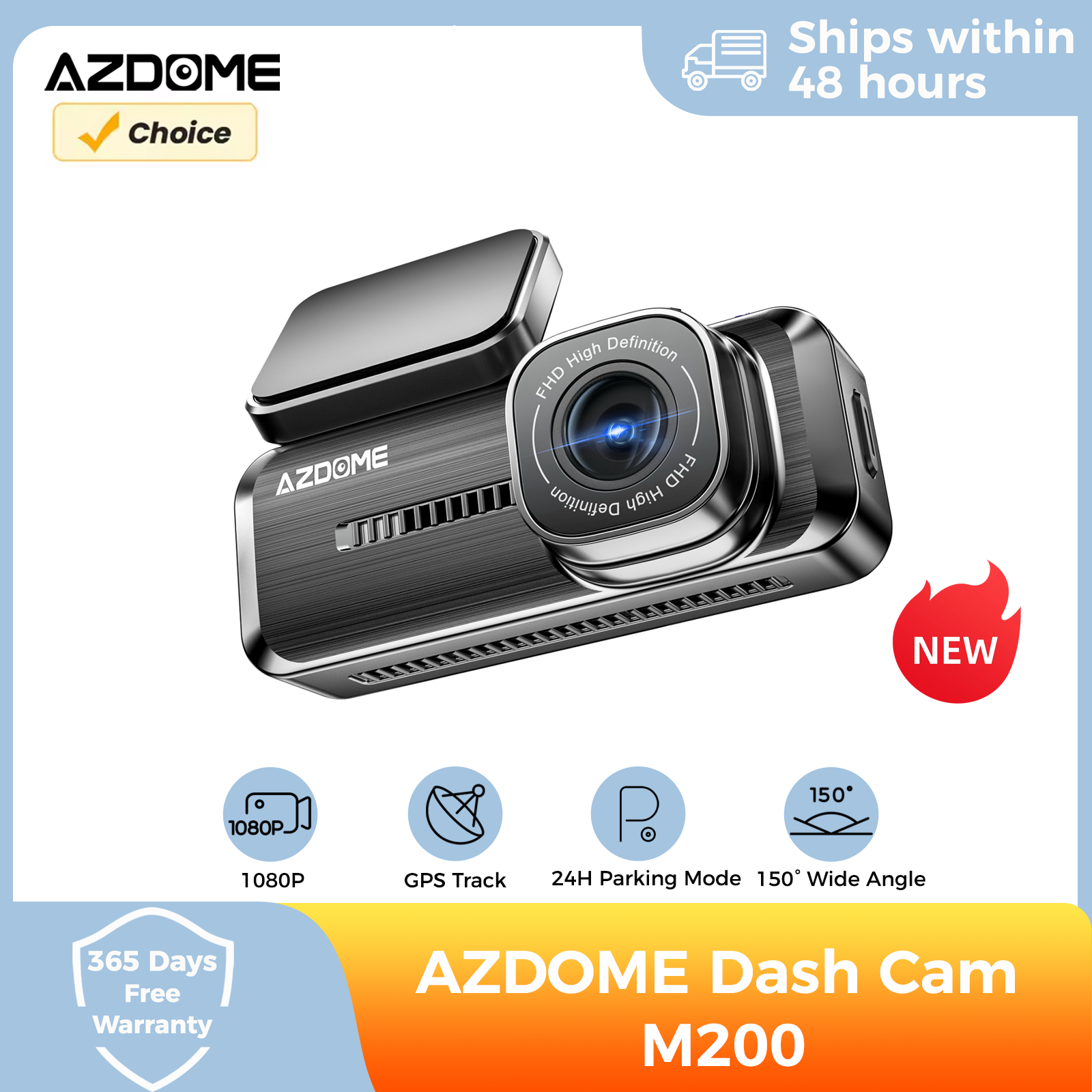 AZDOME 1080P ダッシュカム M200 150° 広角 内蔵 GPS WiFi 車カメラ G センサー アプリ制御 24 時間駐車監視車 DVR