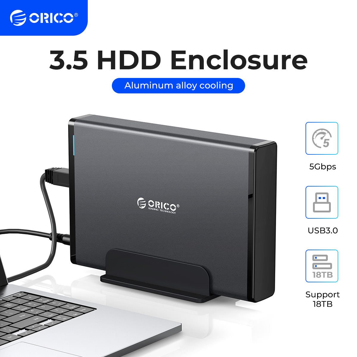 ORICO 3.5 インチ外付けハードドライブエンクロージャ、SATA 3.5 インチ HDD 用取り外し可能なエンクロージャ、12V 2A 電源アダプタ付き