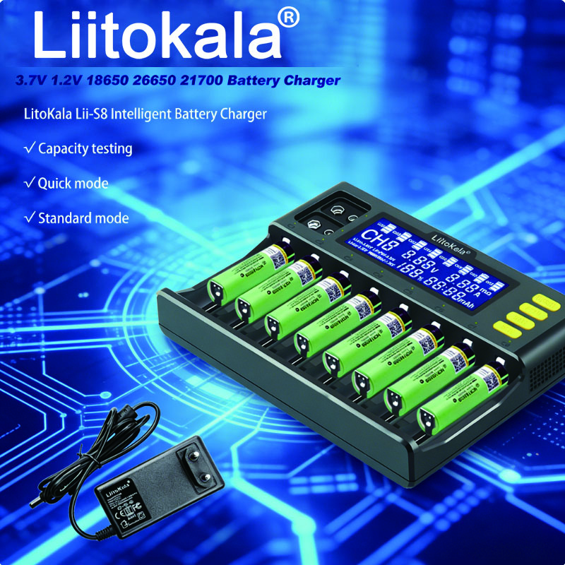 LiitoKala Lii-S8 18650 バッテリー充電器 8 スロット自動極性検出 26650 21700 14500 10440 16340 1.2V 3.7V バッテリー