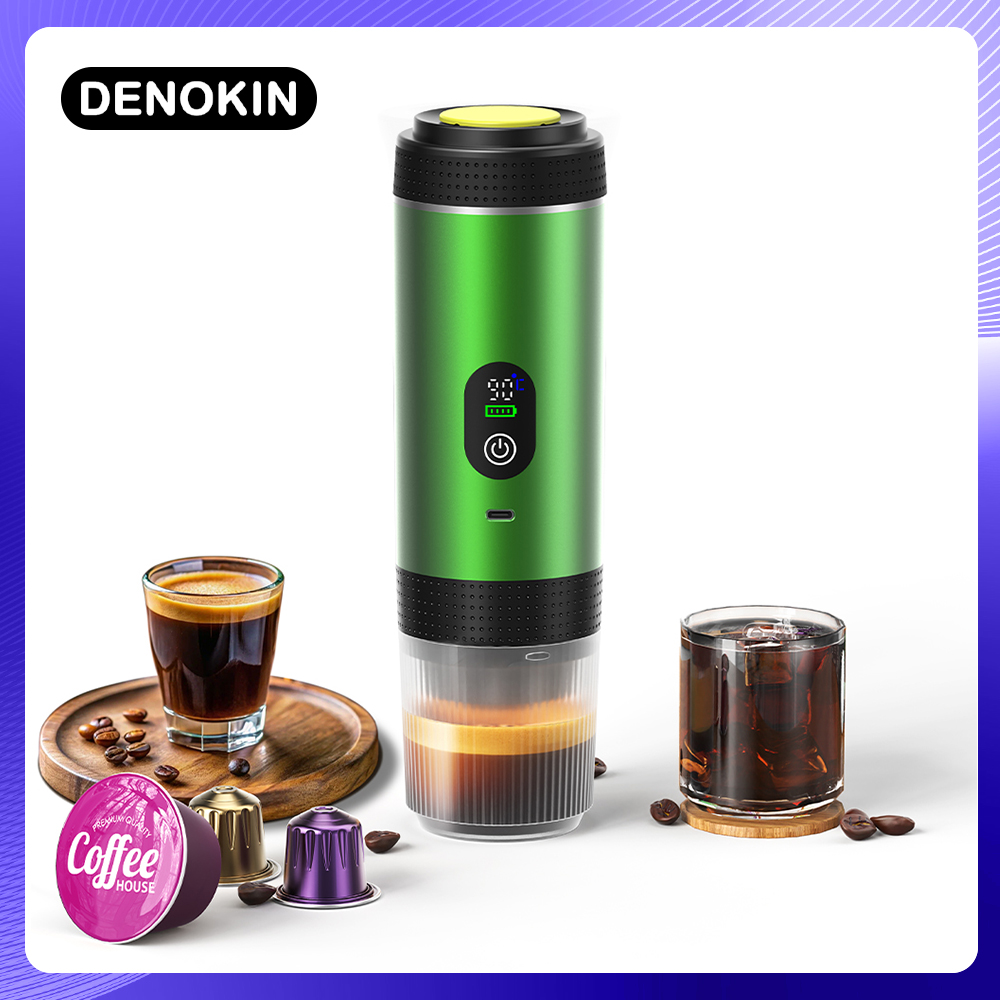 DENOKIN 3-in-1 カプセルコーヒーメーカー デジタルディスプレイ付き ポータブルエスプレッソコーヒーマシン 車用