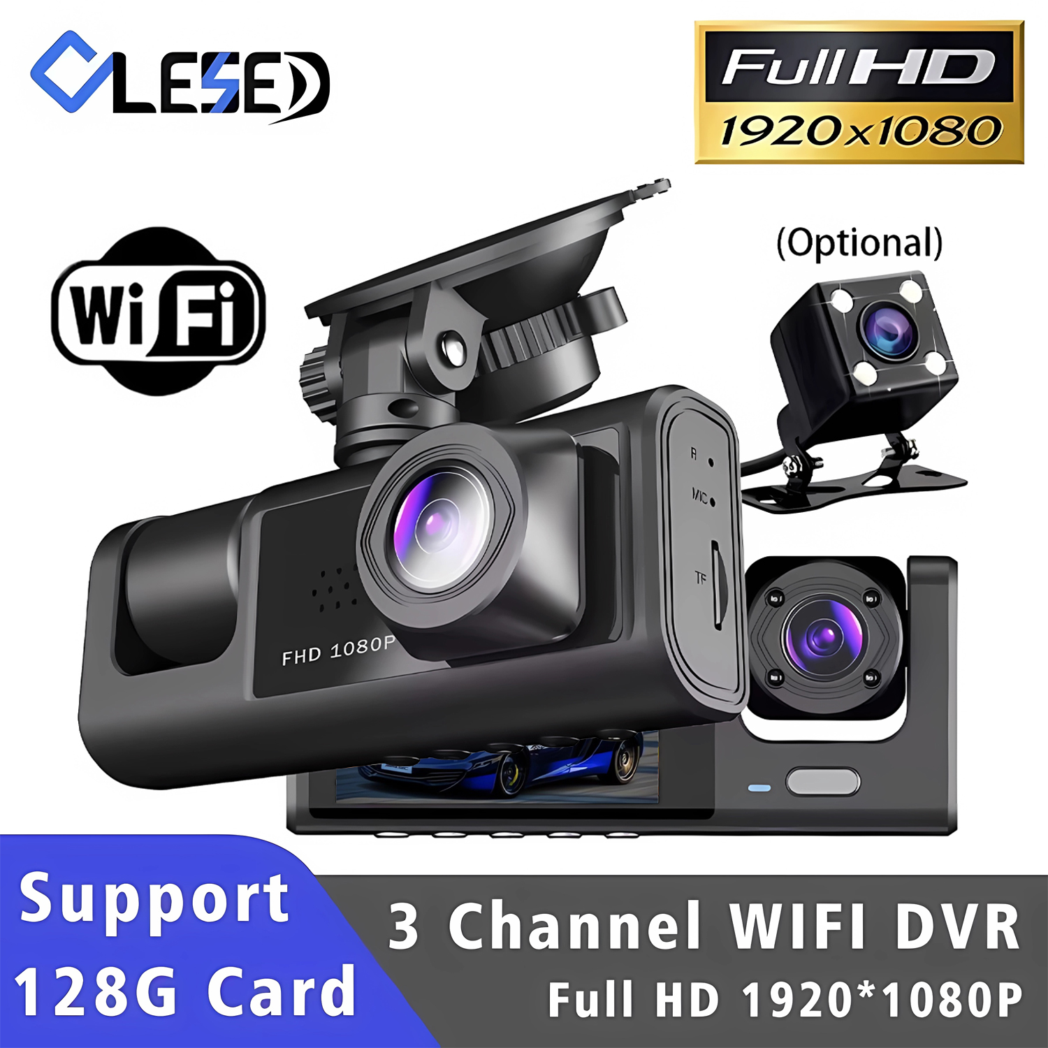 WiFi 3 チャンネル車 DVR 3 ウェイダッシュカム車内カメラ DVR レコーダー FHD 1080P ビデオミニレジストレーターダッシュカムカムコード