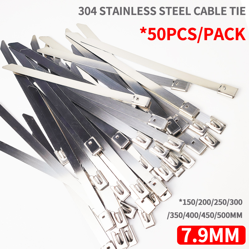 7.9mm 304 ステンレス鋼ケーブルタイ、屋外ケーブルトレイ配線用高耐久セルフロックメタルジップタイ