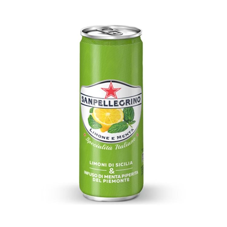 売れ筋サンペレグリノ レモン/ミントフレーバー炭酸ソフトドリンク 33CL 缶イタリア製 OEM/ODM 最良価格で利用可能