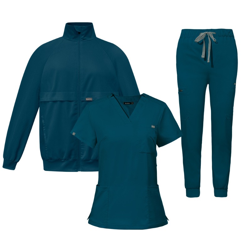 Elastic V-neck nurse hand washing suit three piece set, short sleeved pants and jacket, comfortable surgical suit set