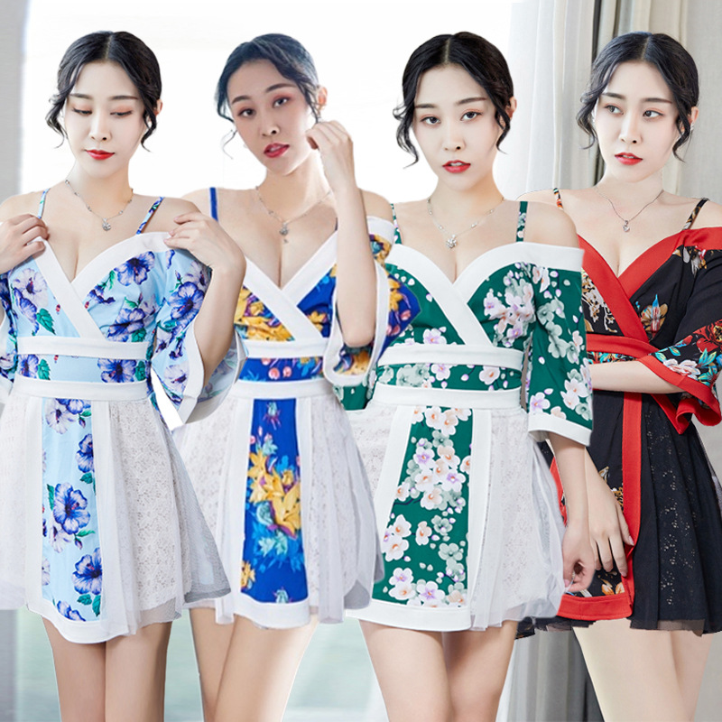 Traditional Japanese Kimono Style Sexy Dress Yukata Women Sauna Bath Robe Geisha Cosplay Costumes Low Cut Minidress Uniform