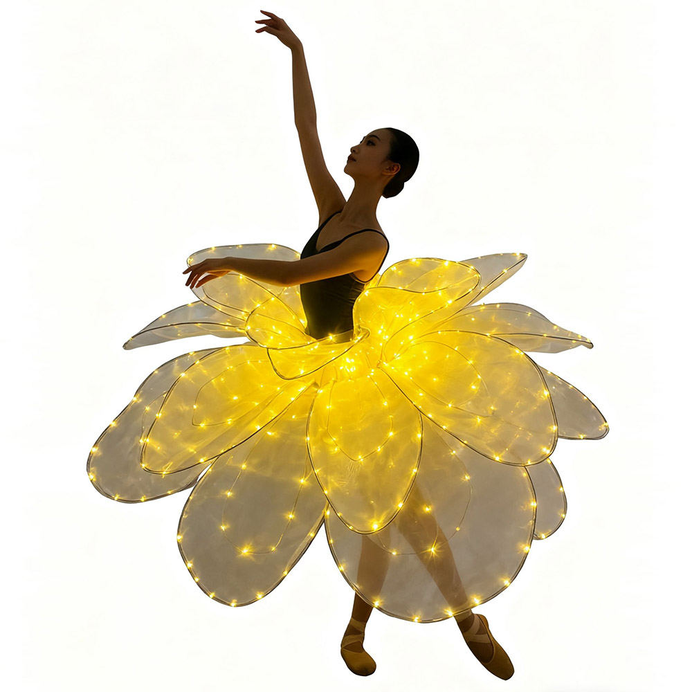 LED カラフルな花オープニングドレスフルカラー LED 花びら花ロングドレスダンスビッグスイングモダンダンスパフォーマンス女性衣装