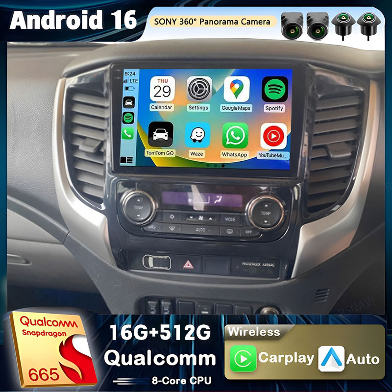 アンドロイド 16 Carplay カーラジオ三菱パジェロスポーツ 3 L200 5 トリトン 3 2015-2019 マルチメディアビデオプレーヤー GPS ステレオ 2Din DVD