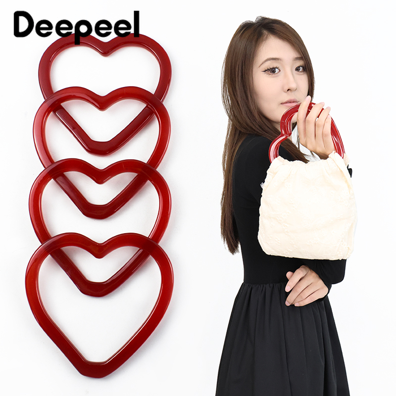 2/4 個 14 センチメートルプラスチック樹脂ハートリングバッグハンドル女性のハンドバッグ WovenBag DIY 手作り財布フレームハンドルバッグアクセサリー