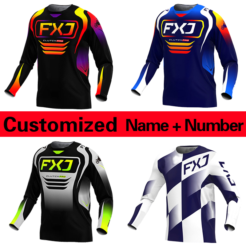 FXJ モトクロスジャージオフロード mx ジャージダートバイク黒レーシングエンデューロ MTB オートバイカスタマイズされた名前番号ロゴ